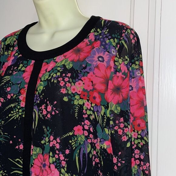 Lovely Doncaster Collection black & pink floral long tunic or dress - Picture 2 of 10